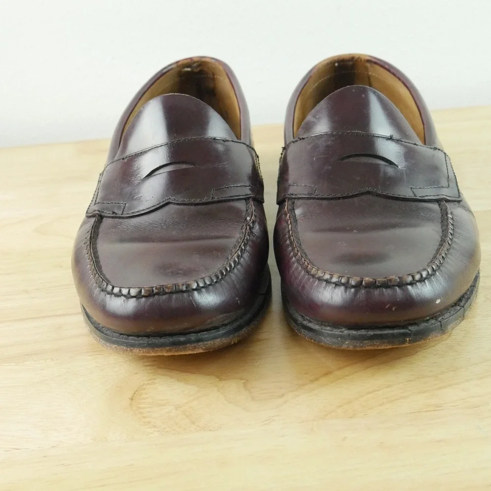 GH Bass Mens Logan Penny Loafers Burgundy Leather Slip On Shoes‎ 10 EEE Preppy